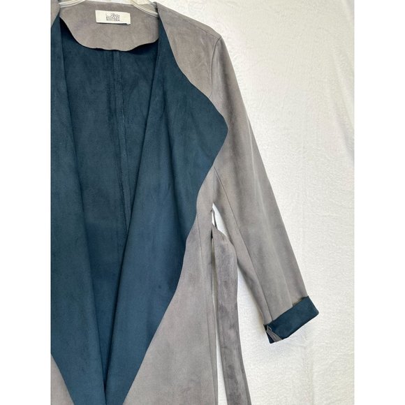 Belle Badgley Mischa Jojo Faux Suede Gray Duster Jacket - Picture 6 of 10